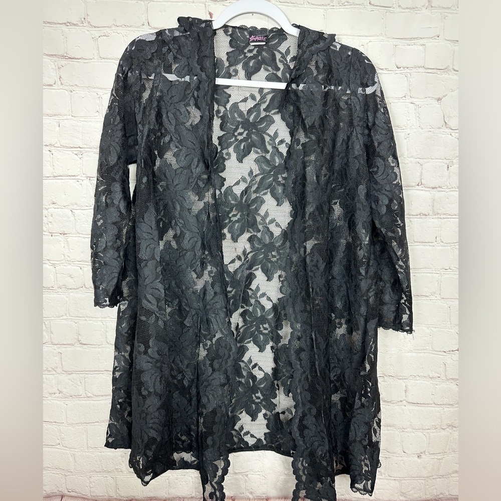 Fredericks Of Hollywood Black Sheer cardigan Robe Coverup‎ Lace OS, GUC